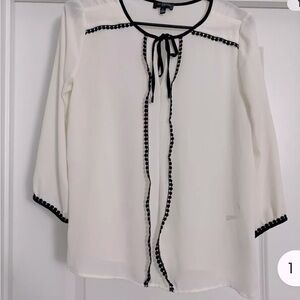 Zara basic  Cream Blouse with Black Lace Detail and Front Tie is a versatile
